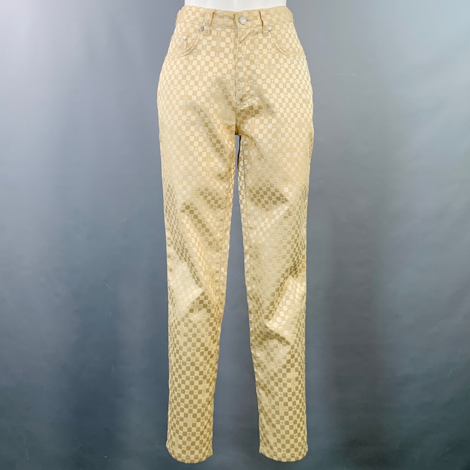 V2 By Versace Size 28 Beige Polyester Blend Checkered Jean Cut Casual Pants